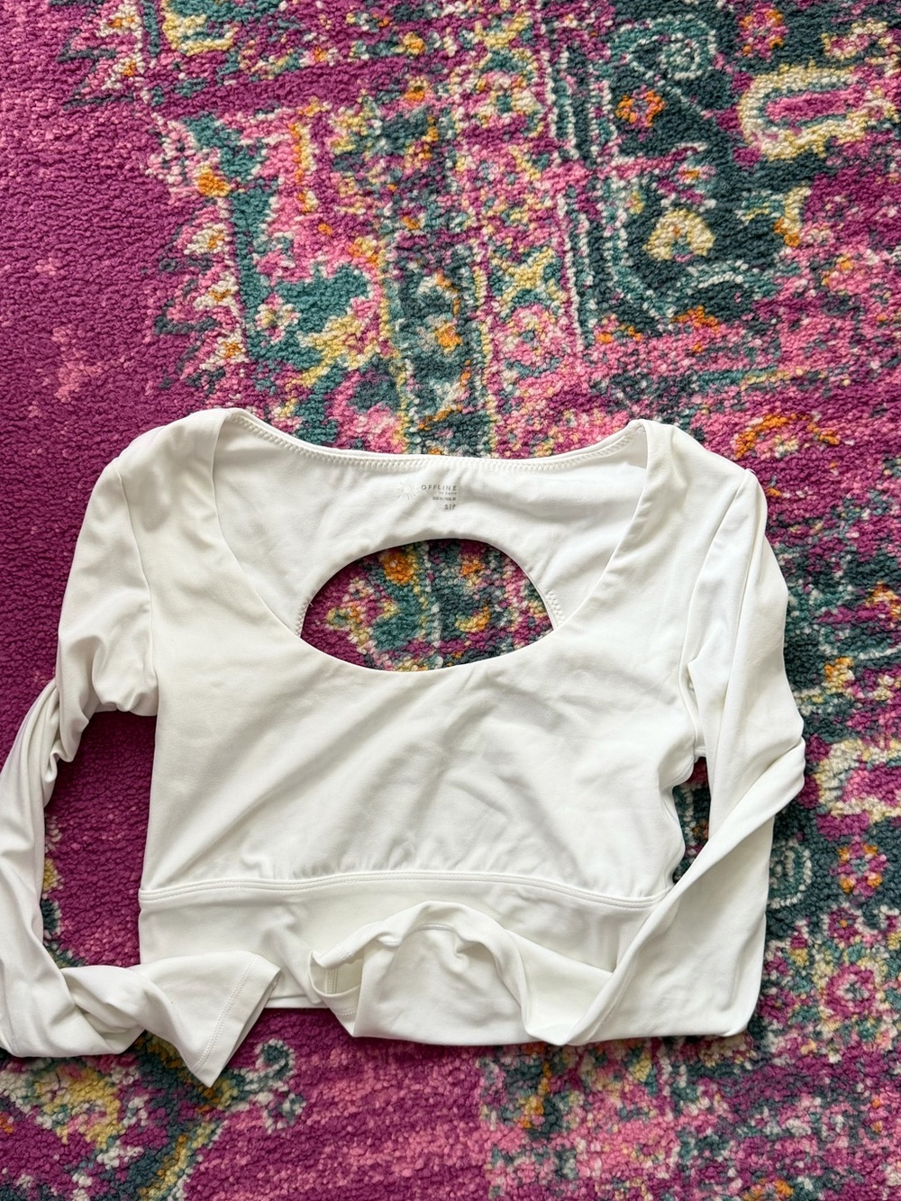 aerie White Long-Sleeve Cutout Crop Top